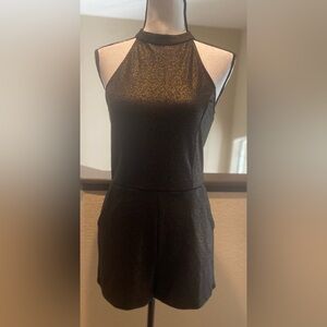 One Clothing Black and Gold Halter Romper